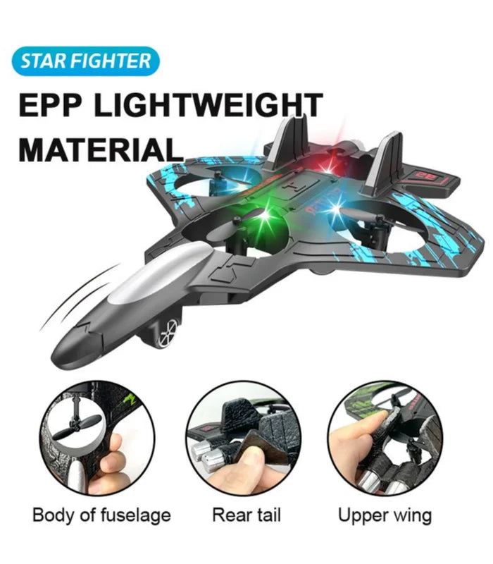 RC Airplane Fighter Jet with Remote Control, Light Effects, 360° Flip Stunts, Kids Toy